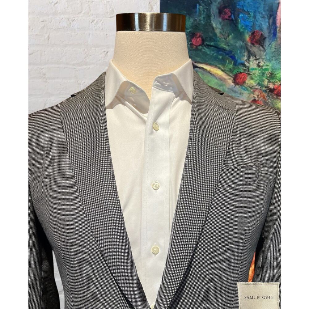 Samuelsohn 40R Black and Gray Birdseye Casual Designer Blazer Sport Jacket - Picture 5 of 15